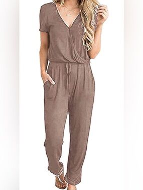Relaxed Taupe Jumpsuit with Drawstring Waist